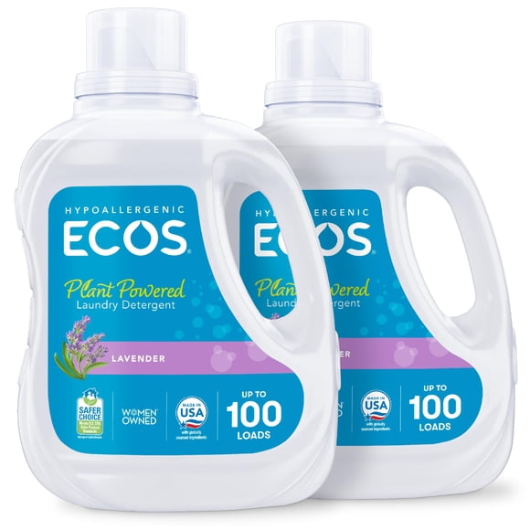 Detergente para ropa ECOS Liquid 200 cargas, paquete de 2 unidades, 3 litros, lavanda