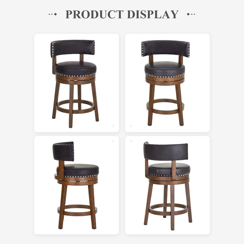 COLAMY Swivel Bar Stools Set of 4, 25 Inch Counter Height Stools, Modern Upholstered Wood Bar Chairs with Back for Kitchen Island Dining Room Bar, Fits 34-40" Height, Dark Brown