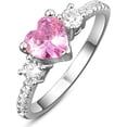 thumbnail image 4 of Emsione Anillo de compromiso de boda chapado en plata de ley 925 con topacio rosa creado con corte de corazón y circonita cúbica de varias filas onduladas, eternidad, aniversario, boda, 4 of 5