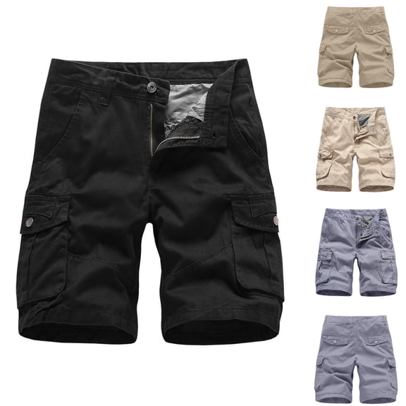 Men's Big & Tall Cotton Ripstop Workwear Cargo Shorts Multi-Pocket Casual Outdoor Athletic Bottoms Lightweight Summer Shorts Size 30-38 Khaki