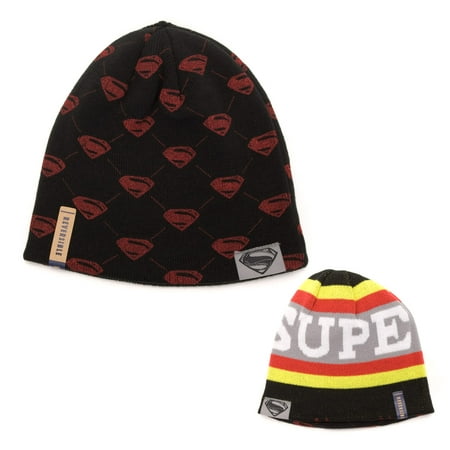 DC Comics Men's Superman-Man Of Steel Reversible Knit Hat, Black, One Size