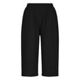 thumbnail image 5 of Wyobmus Women Capri Pants Elastic Waisted Wide Leg Summer Linen Palazzo Trousers 3/4 Breathable High Waist Loose Pants S-3X Black, 5 of 7