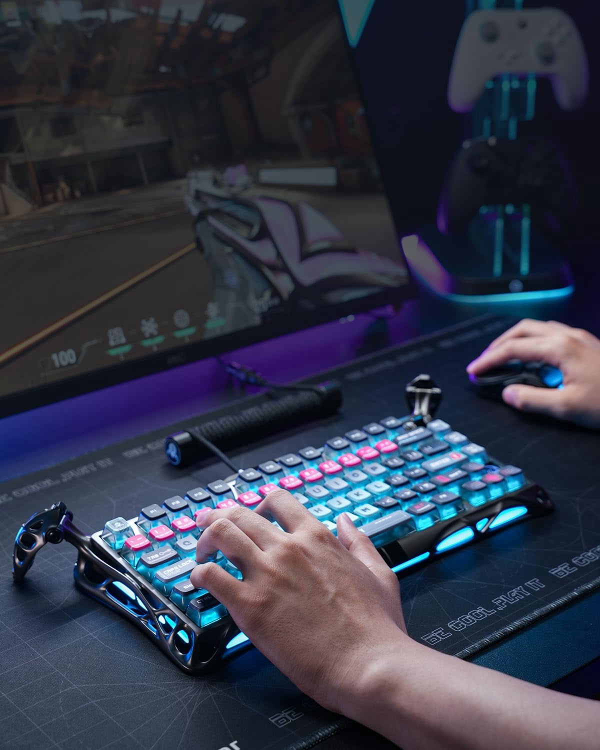 GravaStar Mercury V75 Pro HE 75% Hall Effect Magnetic Switch Gaming Keyboard – Wired, Hot-Swappable, 8000Hz Polling, Dual-Zone RGB, Semi-Aluminum Frame with Alien Legs – Cyberpunk