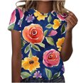 thumbnail image 1 of Camiseta de Cuello Redondo de Manga Corta con Impresión Floral para las Mujeres, Blusa de Poliéster Suave de Estilo de Vacaciones para el Uso Diario de Primavera Y Otoño, 1 of 6