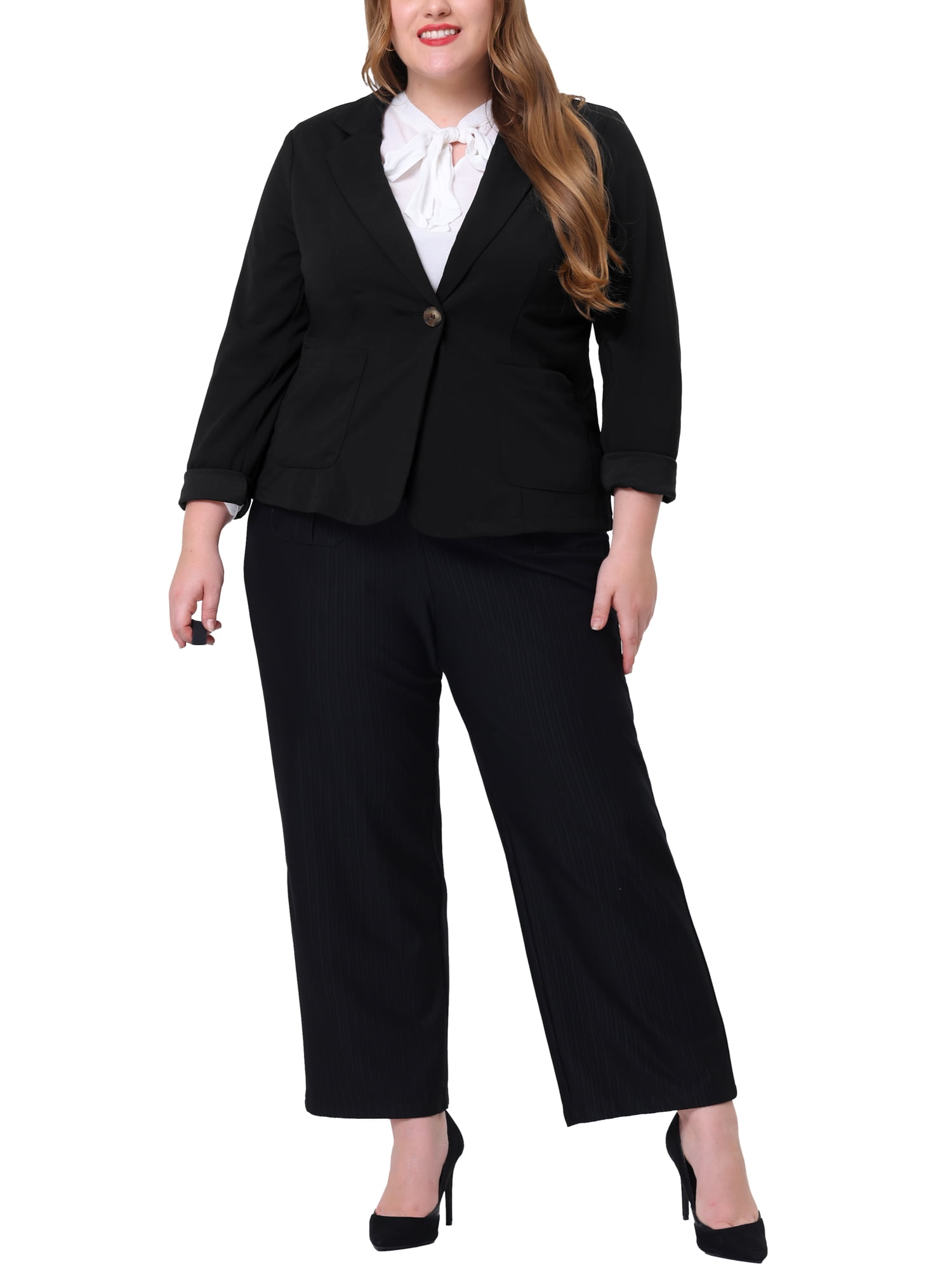 DARING DIVA Women's Plus Stylish Blazerwith Notch Lapel and Front Pockets Black 1X