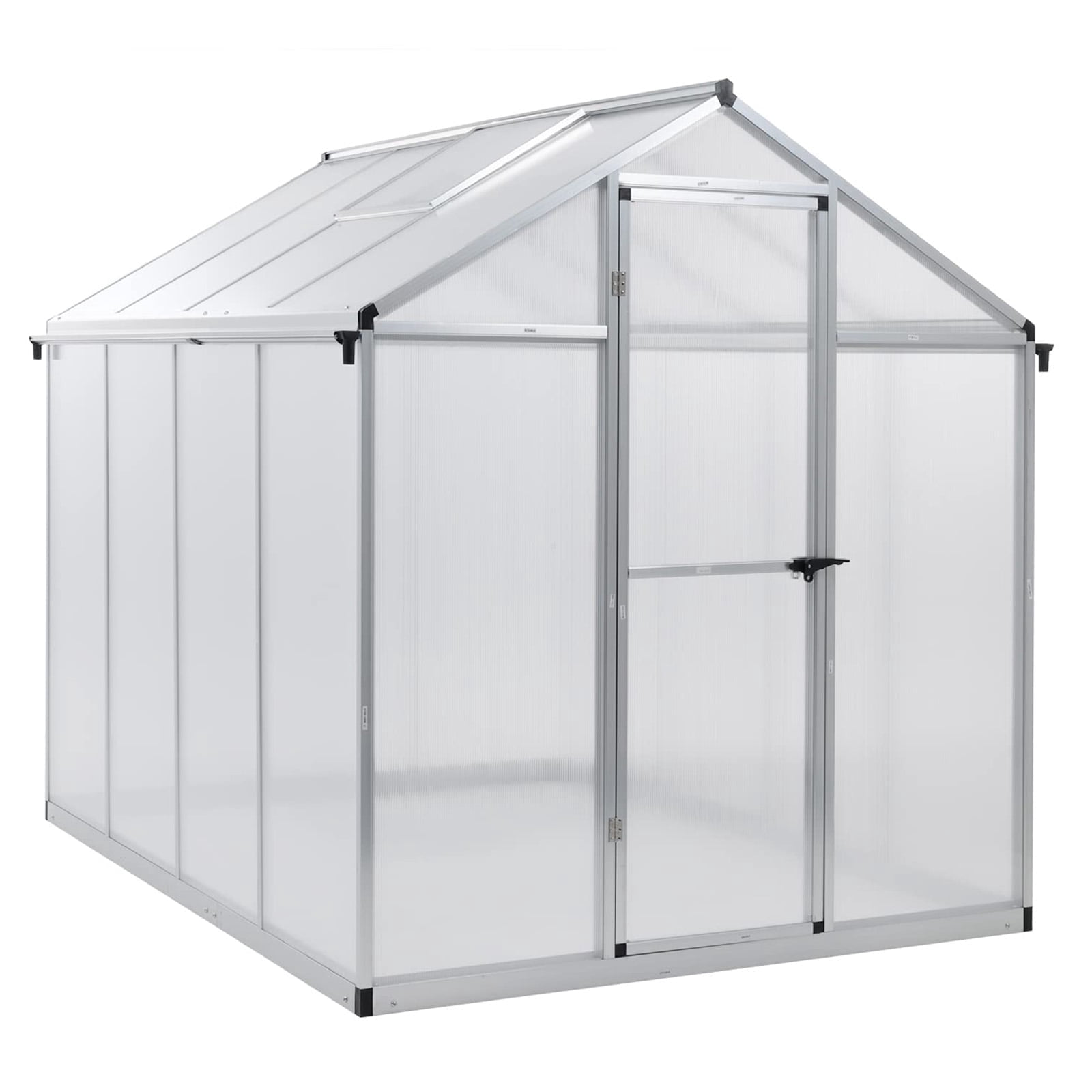 Aoodor 6' x 8' Outdoor Greenhouse, Walk-in Polycarbonate Greenhouse with Aluminum Frame for Outside Backyard, Silver