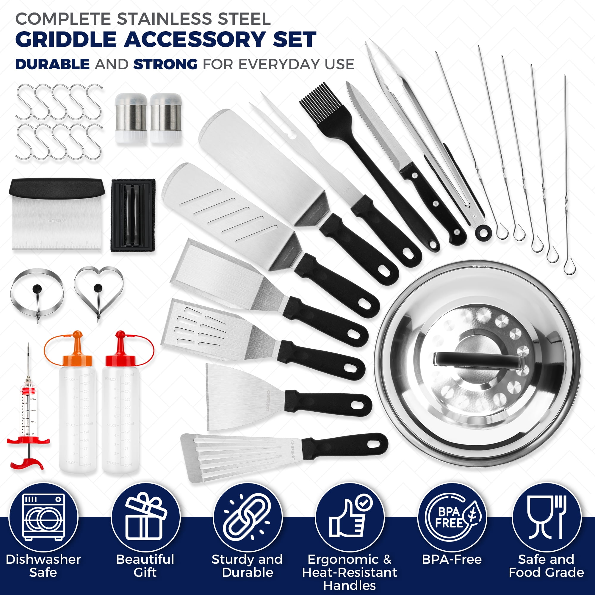 CHEFSPOT Stainless Steel Griddle Accessories for Blackstone, BBQ Spatula Set, 36-Piece