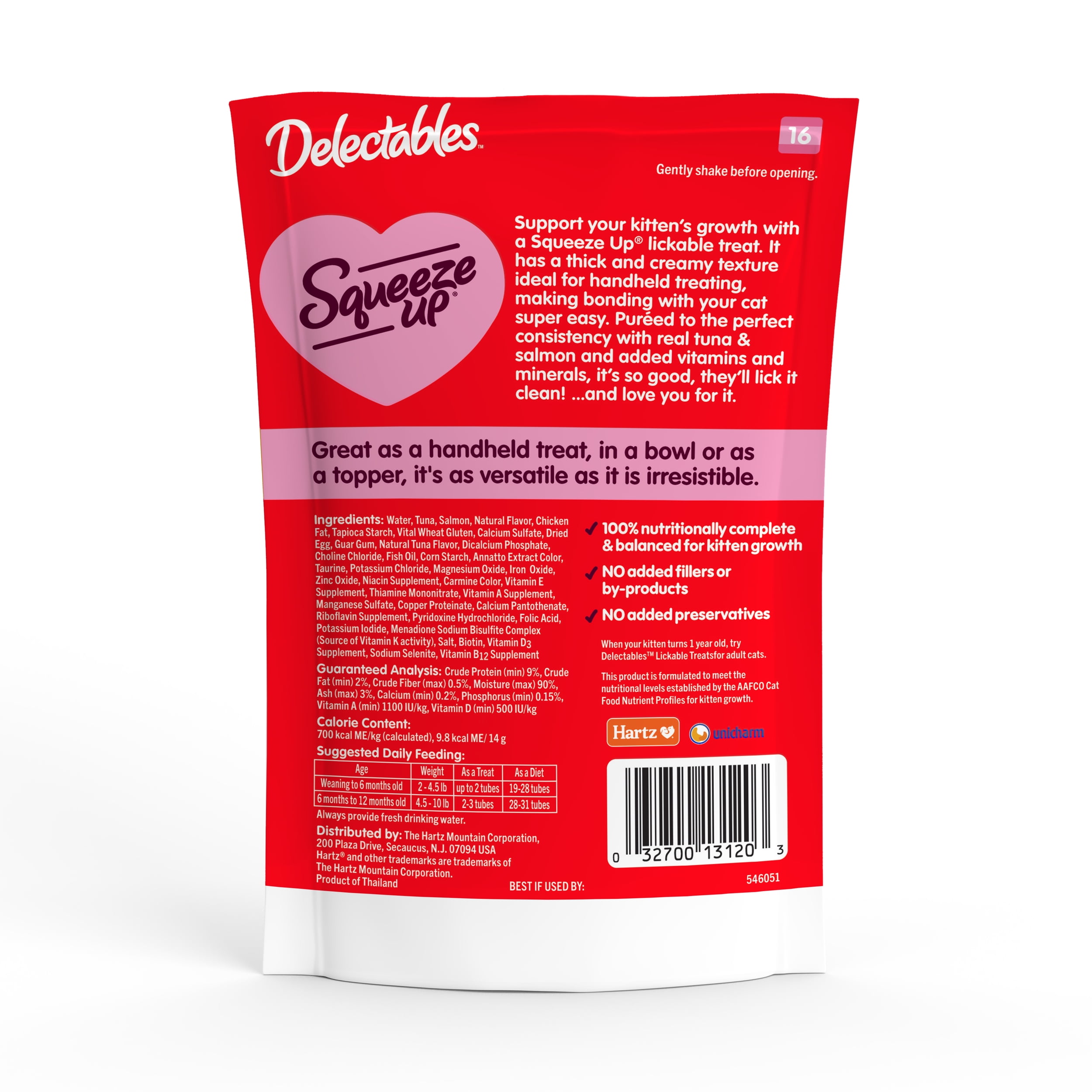 Hartz Delectables Squeeze Up for Kittens, Complete & Balanced Lickable Wet Cat Treat, Tuna & Salmon, 4ct