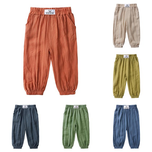 ZXLBBD Boys Linen Pants Toddler Kids Basic Plain Soft Joggers Home Pants Solid Color Breathable Spring Comfy Trousers Fashion Casual Outdoor,Orange,Size 5 Y-6 Y
