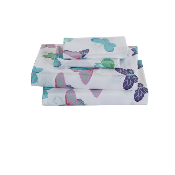 Fancy Linen Sheet Set Flat Fitted and Pillow Case Set for Boys/Girls Multi Color New (Butterfly, Full)