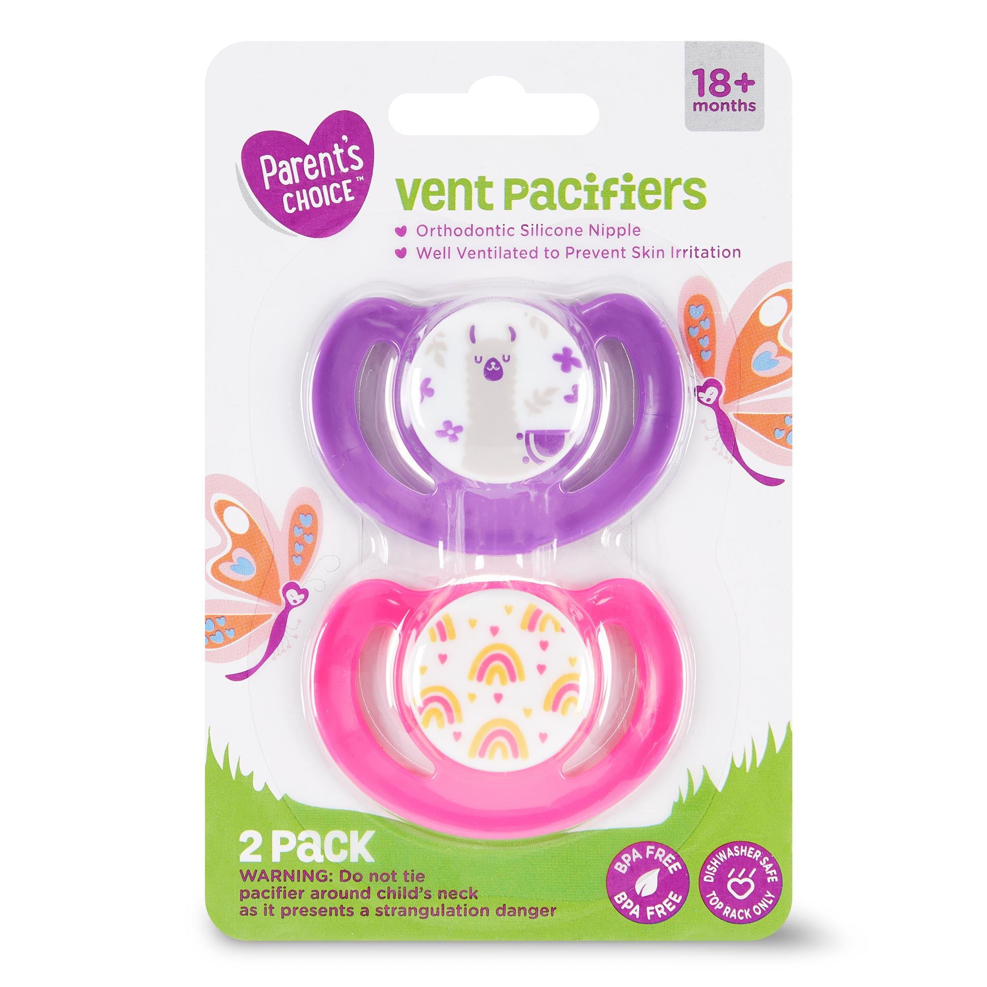 Parent's Choice Vent Pacifiers, 18+ Months, 2 Pack, Pink & Purple