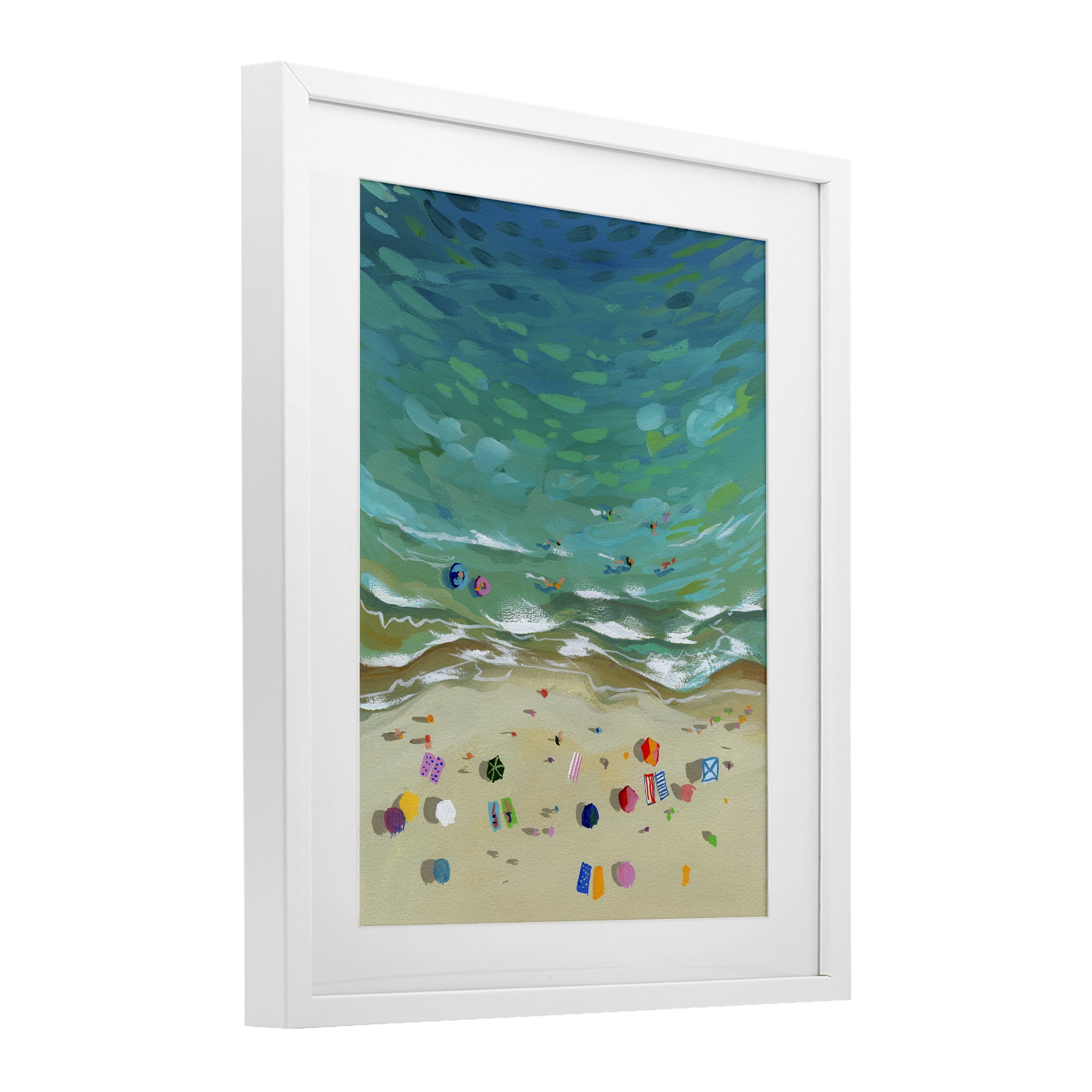 Stupell Industries Aerial Beachside with Umbrellas White Framed Print Under Glass, design by Brook Page
