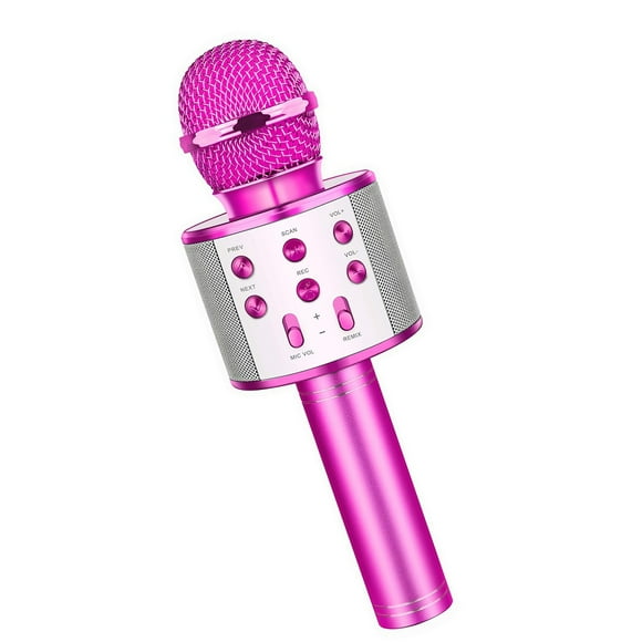 Karaoké Bluetooth Sans Fil Microphone Portable Machine à Micro Haut-Parleur pour Réunion d'Entreprise Famille Enfants Parti Rose
