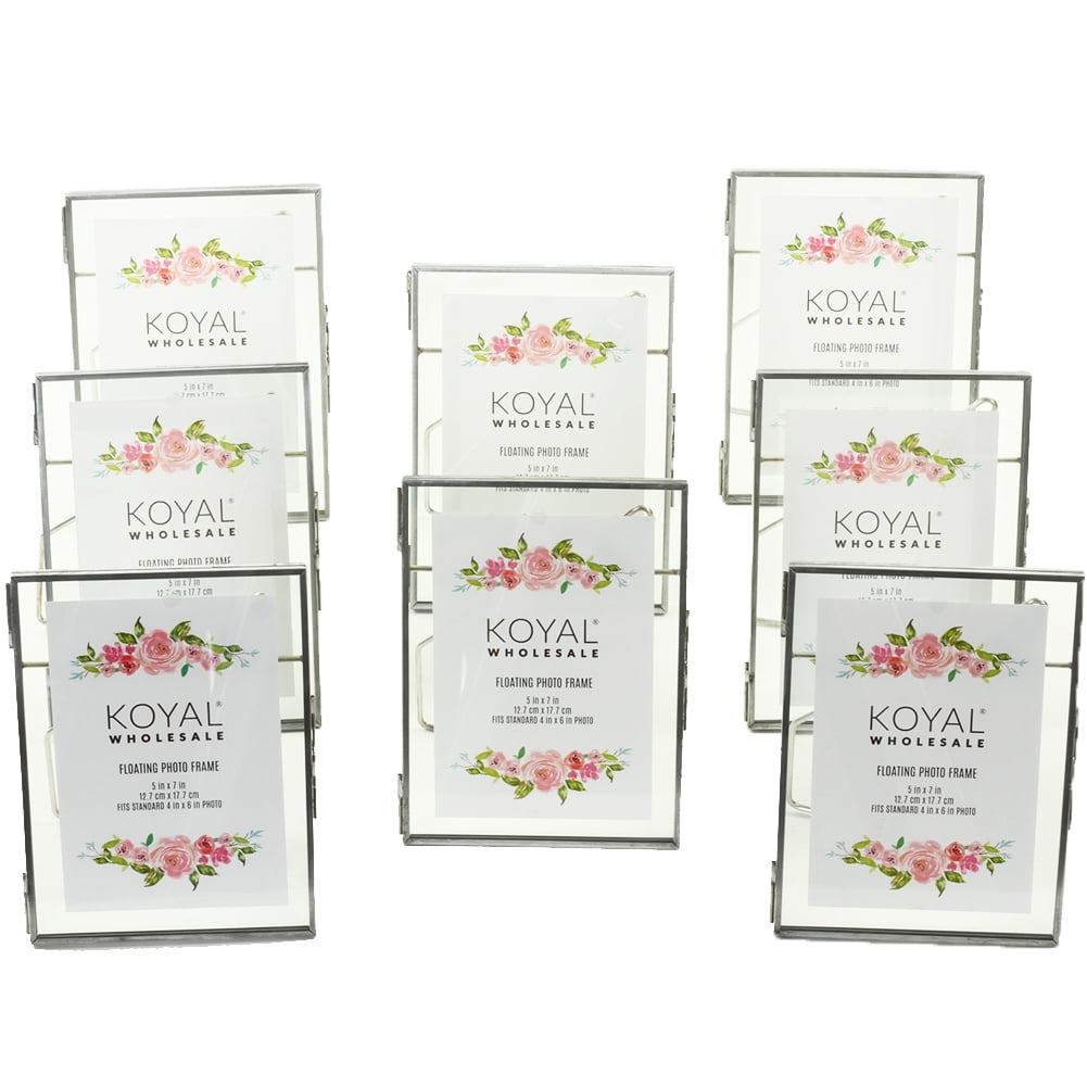 Koyal Wholesale Silver Pressed Glass Floating Photo Frames 5 x 7 Inch