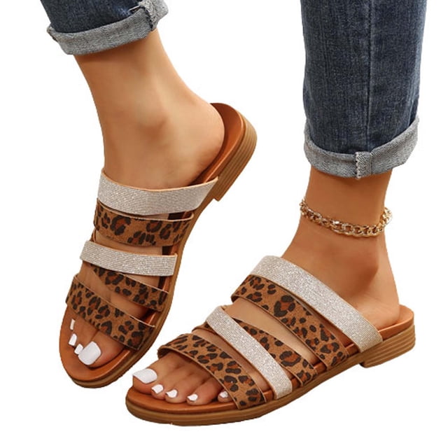 Dvkptbk Womens Flat Sandals Open Toe Slides Adjustable Slip On Slippers for Summer for Beach, Home, Indoor Outdoor Use ummer