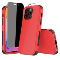 NIFFPD iPhone 14 Plus Case with Screen Protector(Anti Spy Privacy) Camera Lens Protector, Heavy Duty Hard Shockproof Phone Case for iPhone 14 Plus 6.7" Red Black