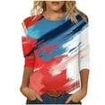 thumbnail image 2 of BLTIBY Womens Blouse Summer 3/4 Sleeve Round Neck Independence Day Printed Shirts Loose Novelty T-Shirts Fashion Pullover Tops 2025 Red 9 L, 2 of 5