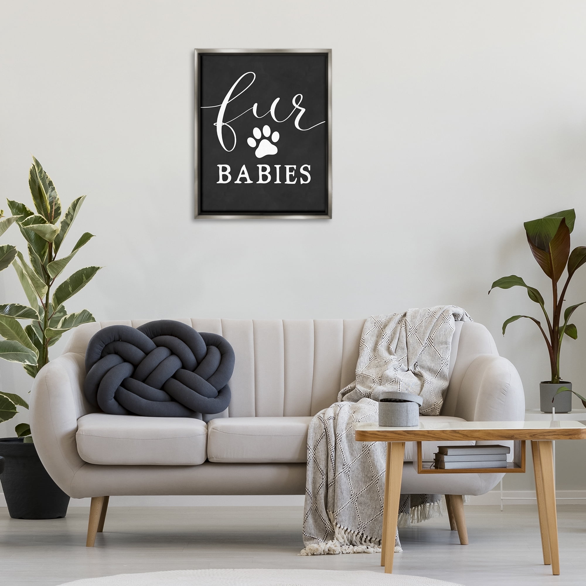 Stupell Industries Fur Babies Pet Phrase Typography Painting Gray Floater Framed Art Print Wall Art, 25 x 31