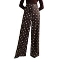 thumbnail image 2 of Women'S Polka Dots Wide Leg Tailored Pants High Waisted Belted Loose Trousers with Pockets Brown M, 2 of 10