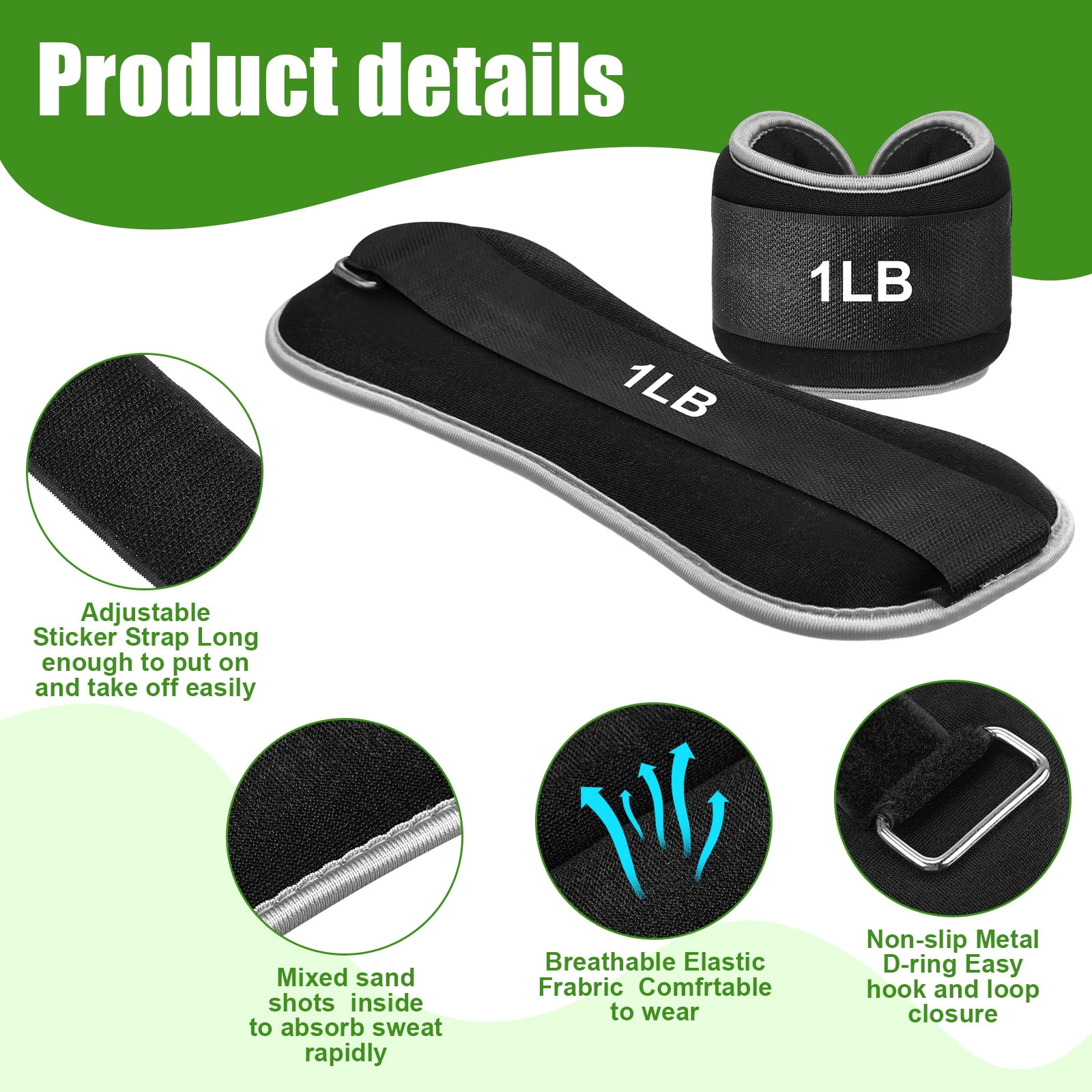 4 Pairs Adjustable Ankle Wrist Weights, 1lb/2lb Weighted Straps for Men Women, Portable Fitness Gear for Running, Yoga, Walking and Strength Training