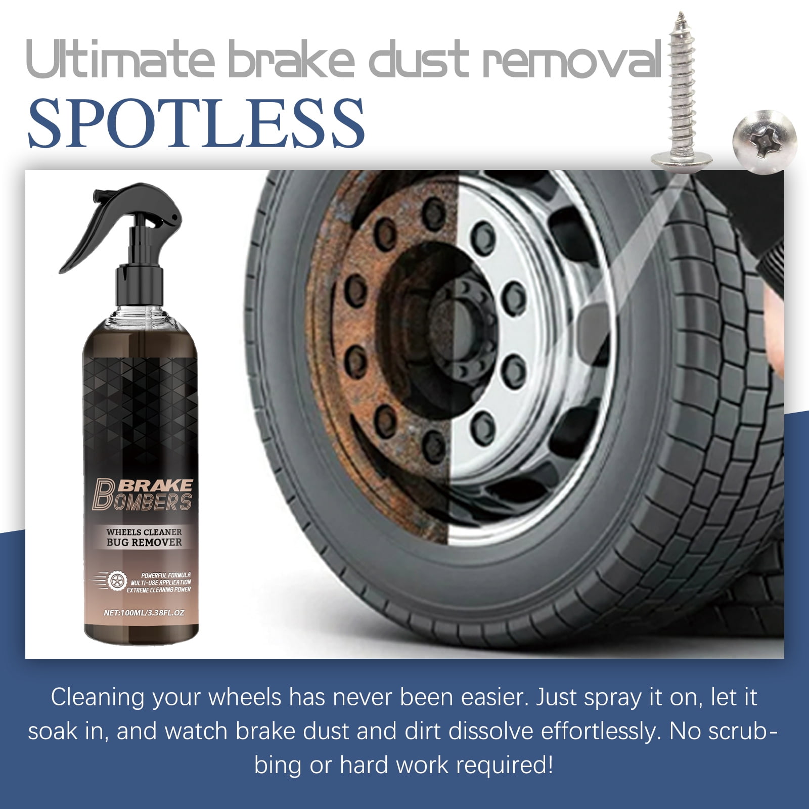 Alvantor Rust Remover Brake Cleaner Spray for Auto Dust Iron Polishing Repair Anti-Noise, 3.38fl oz