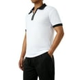thumbnail image 3 of Luiryar Plus Size Men's Quarter Zip Polo Shirts Casual Short Sleeve Lapel Collar Contrast Color Slim Fit Tops, 3 of 9