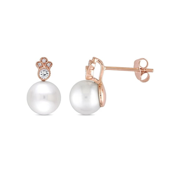 Everly Women's Cultured Pearl and Sapphire 10k Rose Gold Earrings