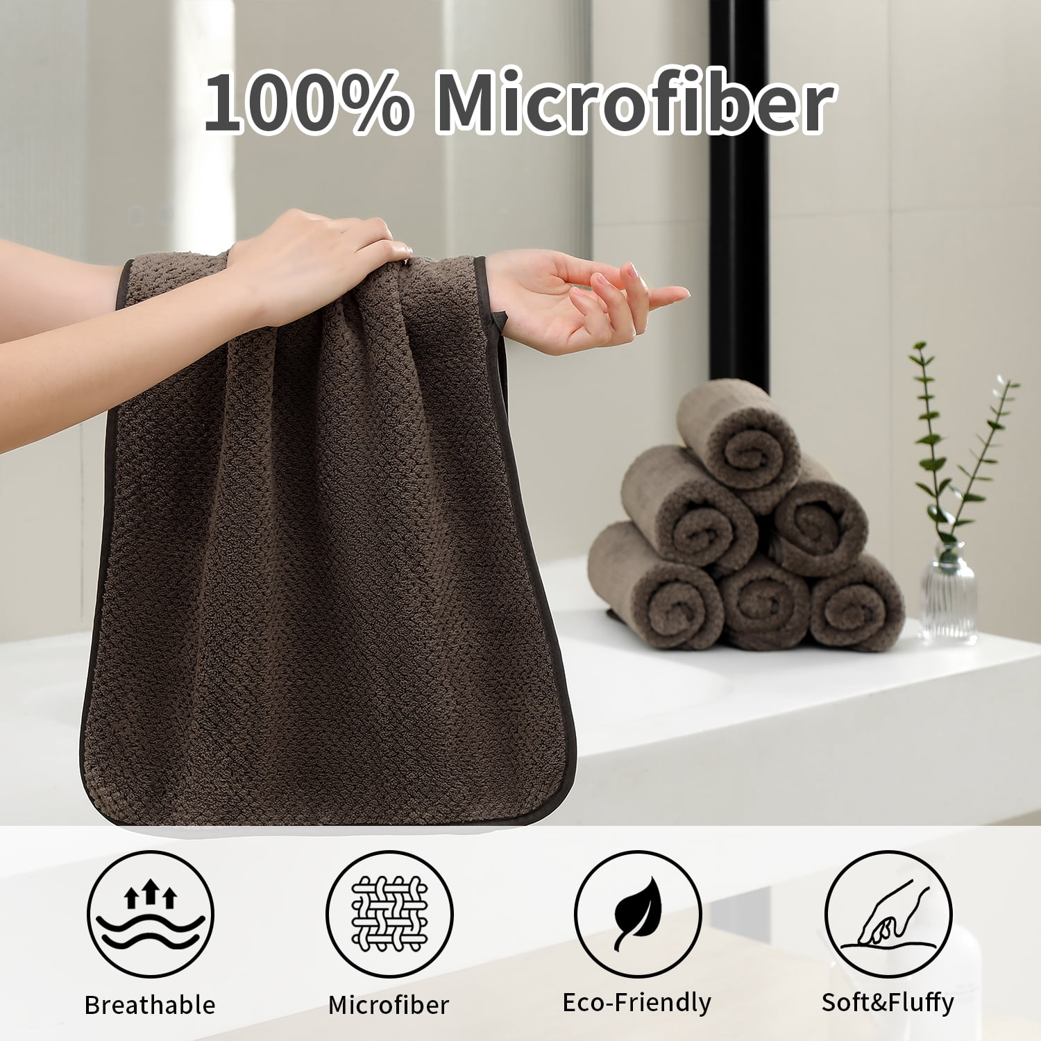 Smuge 12 Pack Hand Towels Set, 16 x 31 in Ultra Soft Microfiber Quick Dry Hand Shower Towels for Bathroom-Dark Brown