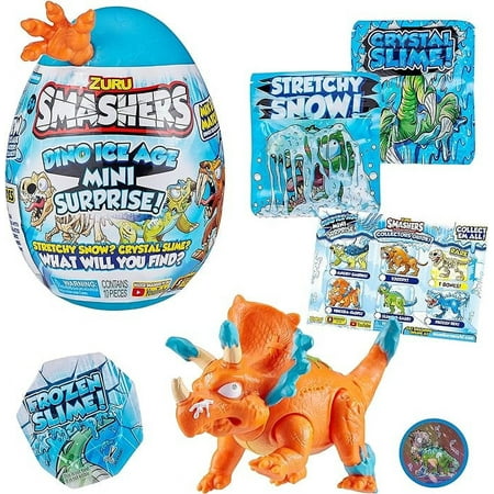 Smashers Dino Ice Age Triceratops by ZURU Mini Surprise Egg with Many Surprises! - Slime, Dinosaur Toy, Collectibles, Exclusive Smashable Egg, for Boys and Kids