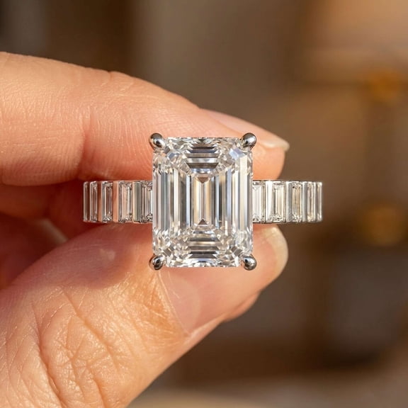 vylahjewellery Emerald Cut Moissanite Diamond Engagement Anniversary Ring for Women Solitaire 14K Vermeil White Gold Bridal Ring Luxury Wedding Ring