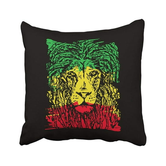 WOPOP Green Marley Rasta With Lion Head On Black Red Bob Jamaica Reggae African Bandana Beads Pillowcase Pillow Cover 18x18 inches