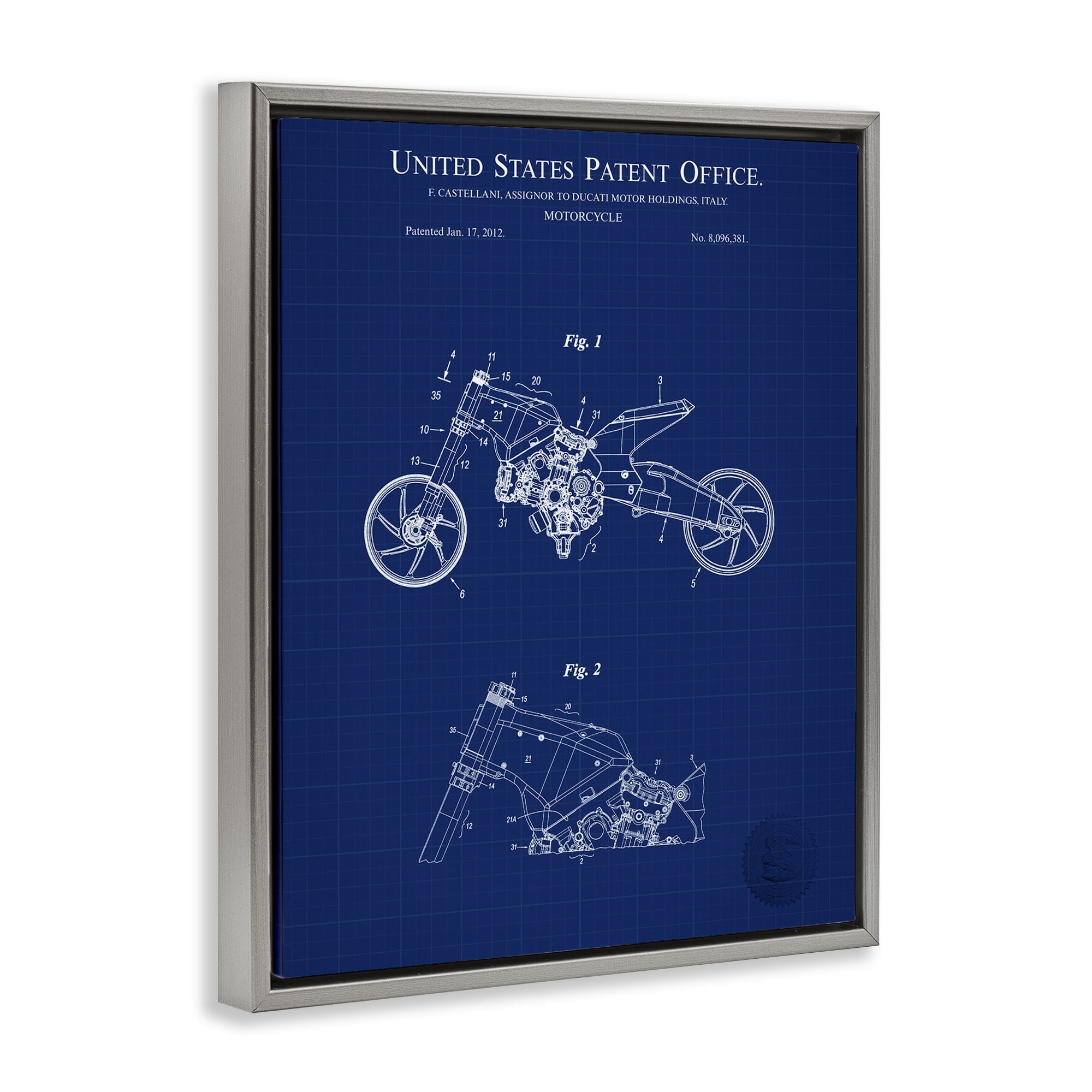 Stupell Industries Motorcycle Patent Blueprint Transportation Painting Gray Floater Framed Art Print Wall Art, 25 x 31