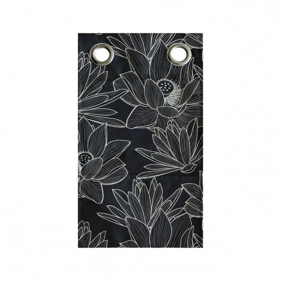 Floral Hanging Pocket Organizer, Thin Outline Sketch of Lotus Flower Hand Drawn Flora Illustration, Printed Polyester Storage Bag with Pockets, 9" x 16", Charcoal Grey Coconut