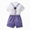 thumbnail image 6 of Toddler Boy Gentleman Outfit Clothes Sets Toddler Boy Formal Outfit Striped Short Sleeve Shirt & Suspender Shorts with Bow Tie 2-Piece Boy Wedding Tuxedo Outfits, 6 of 7