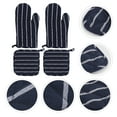 thumbnail image 3 of Ensemble de 2 Gants de Four à Rayures Bleu Foncé et Support de Pot, 3 of 5