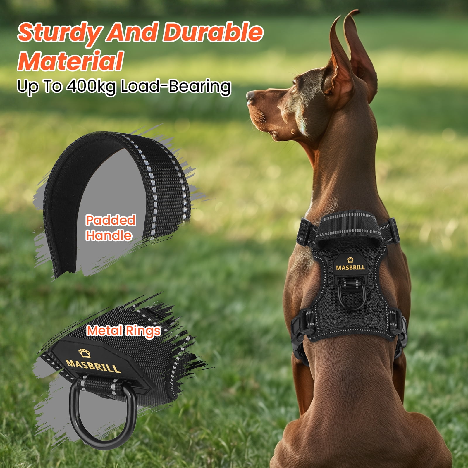 MASBRILL Reflective Dog Harness No Pull Dog Vest Harness with Handle, Breathable Padded Dog Chest Harness Adjustable For Large Dog Black XL