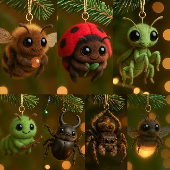Bug Buddies Christmas Ornaments Gift for Insect Enthusiasts, 2D Acrylic Flat Pendant with Charming Insect Designs, High Quality Materials for Tree Table Decor, Celebrate Nature Theme