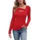 thumbnail image 2 of Camisetas de Larga para Mujer, Corte Ajustado, Estilo Otoño, con Aberturas, Estilo Y2K y Tejido Acanalado. Rojo XXL, 2 of 7