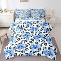 Feelyou Blue Fashion Ribbon Comforter Set 7pcs, Polkadot Cheetah Print Queen Bedding Sets