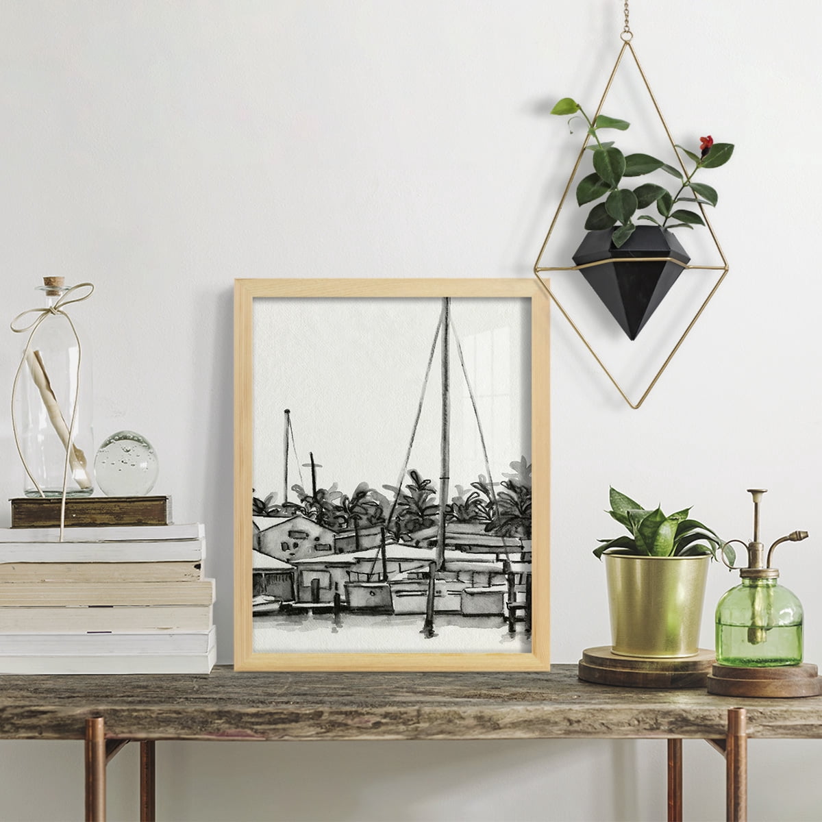 Neutral Tropics III - Framed Print w/glass - Natural Wood