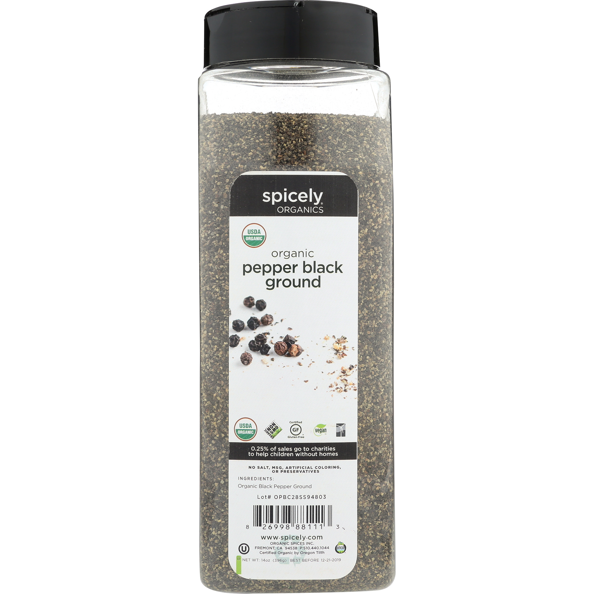 Spicely Organics Pepper Black Ground Club Size Certified Gluten Free