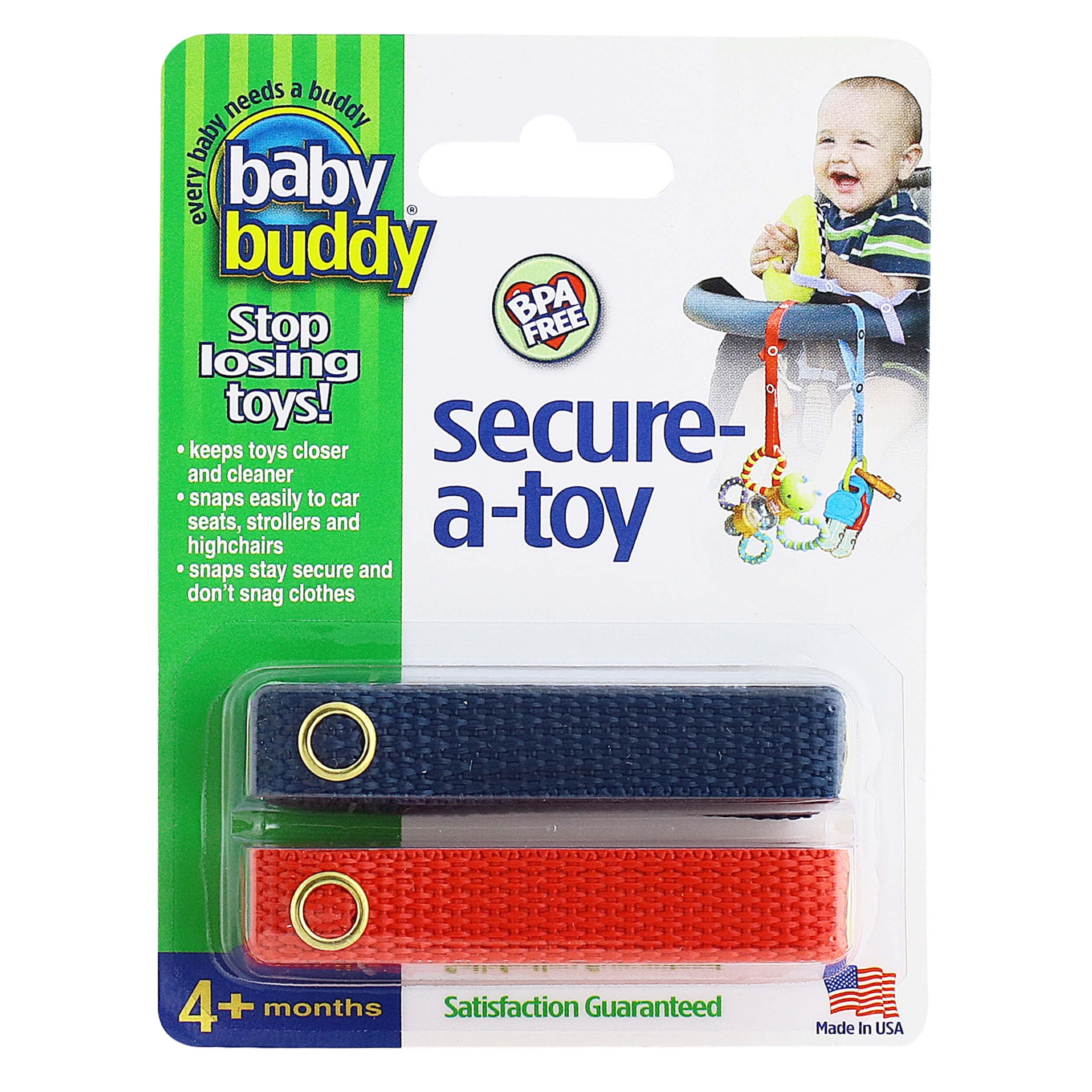 PBnJ baby Toy Saver Strap Holder Leash Secure Accessories ABC/Gray/Green/Orange 4pc 