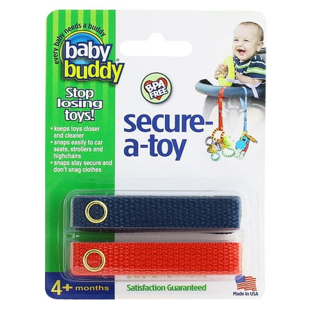 Baby Buddy Infant Secure-a-Toy Strap, Secures Toys, Teether, Pacifier to Stroller Car Seat, Navy-Red