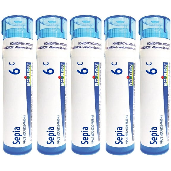 Boiron Homeopathic Medicine Sepia, 6C Pellets, 80-Count Tubes (Pack of 5)