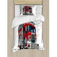 thumbnail image 1 of Truck Twin Size Duvet Cover Set, Cartoon Style Red Fire Truck Emergency Services Safety of the City Transportation, Decorative 2 Piece Bedding Set with 1 Pillow Sham, Red Pale Grey, by Ambesonne, 1 of 3