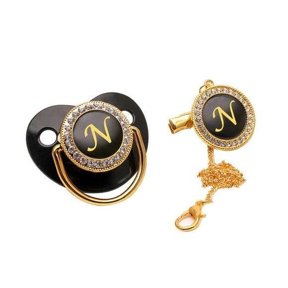 Fiudx Pinza para Chupete con Brillantes, Pinza para Pezón Personalizable con Inicial de Diamantes de Imitación, Chupete Brillante para Bebé, Ideal para Ocasiones Especiales, Bautizos, Bodas, Recién N