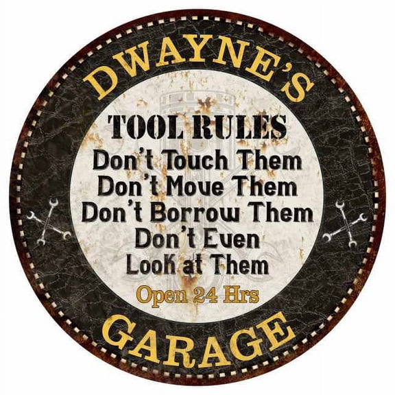 DWAYNE'S Garage Rules 14" Round Metal Sign Garage Bar Wall Decor 100140013270
