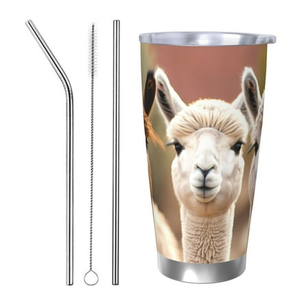 

Gaeub Cute Alpaca in Daze Print 20-Ounce Stainless Steel Car Cup Tumblers Cups with Lids and Straw Coffee Cups for Adults Kids Home Car Office School Travel Party-Straw Three-piece Set