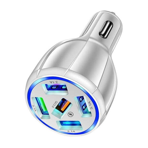 de coche rápido de 5 puertos 12V-32V de teléfono de coche de puerto múltiple USB Carga rápida Blanco perfke Adaptador de coche