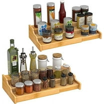 2PCS 3 Tier Expandable Bamboo Spice Rack Seasoning Organizer for Cabinet Pantry Countertop Kitchen Step Shelf